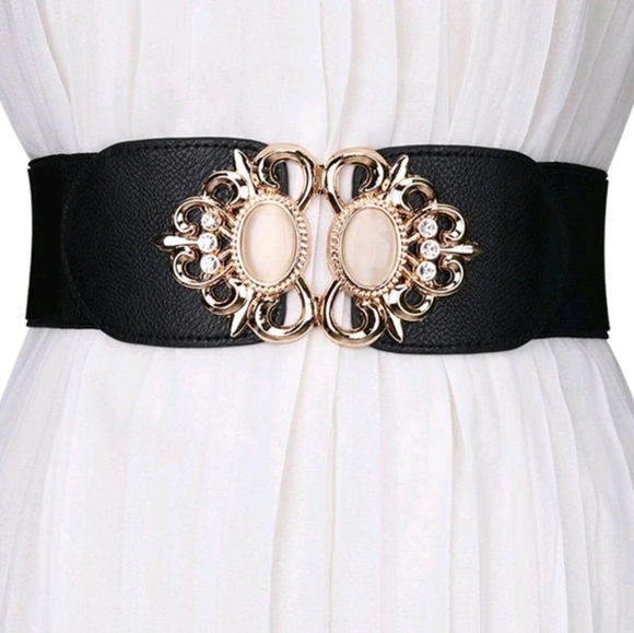 Luxury black Rhinestone elastic Decor wide  Belt‎ Vintage Boho for women - Picture 1 of 4